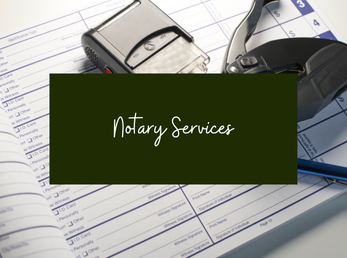 The words "Notary Services" with a journal and notary stamp in the background.